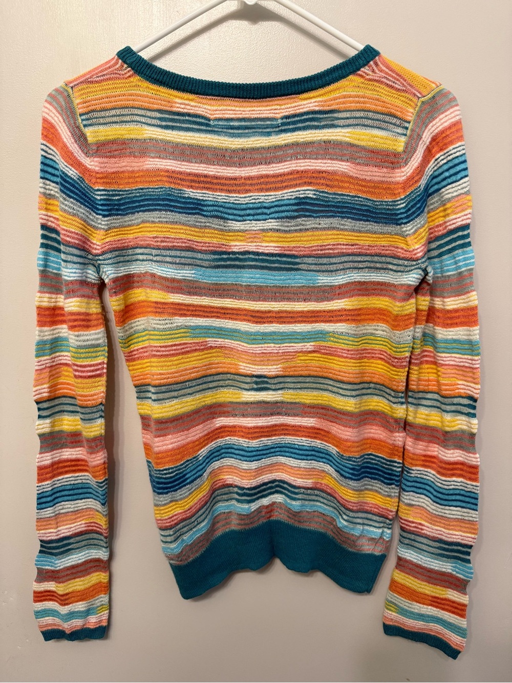 Anthropologie Sparrow Striped Multicolor Crewneck Sweater - Teal Trim - Picture 2 of 2